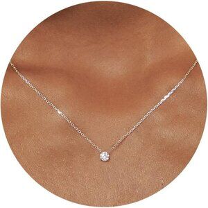 Women's Dainty Gold Necklace-14k Gold Plated Solitaire Cubic Zirconia Necklaces